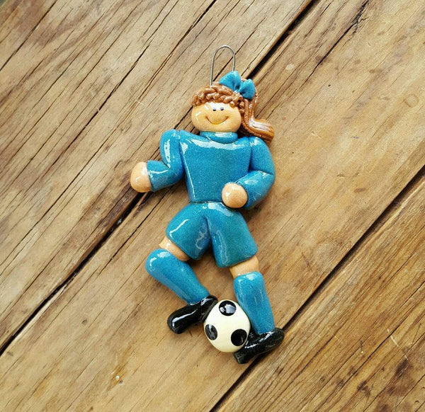Tis The Season Christmas Ornaments Blue / Brown Soccer Player Ornament Female