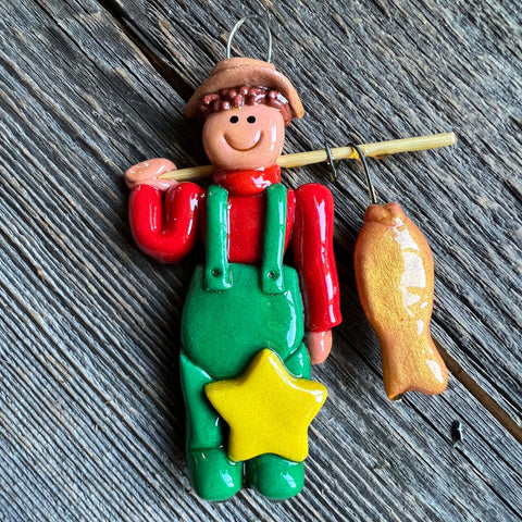 Tis The Season Christmas Ornaments Brown Fisherman Ornament
