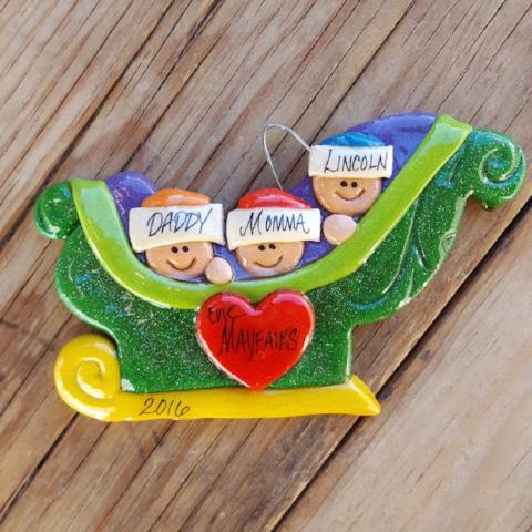 Tis The Season Christmas Ornaments family ornaments 3 Family Sleigh Ornament