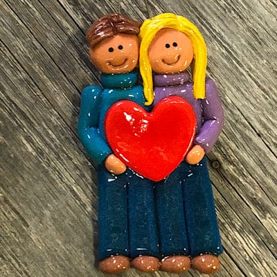 Tis The Season Christmas Ornaments family ornaments Brown/Blonde Hair Couple with Heart Ornament