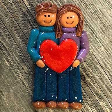 Tis The Season Christmas Ornaments family ornaments Brown/Brown Hair Couple with Heart Ornament