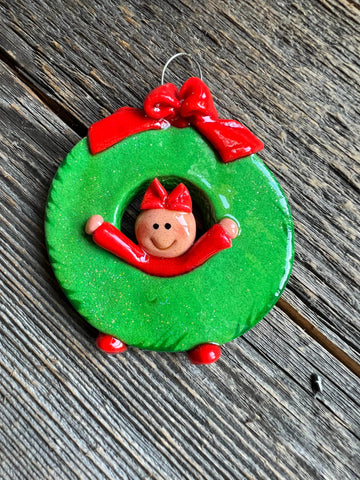 Tis The Season Christmas Ornaments Girl Baby in a Wreath Ornament