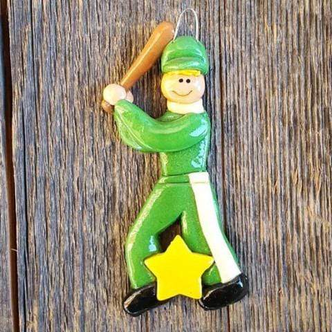 Tis The Season Christmas Ornaments Green / Blond Baseball Player Ornament