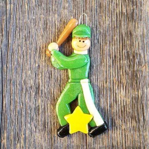 Tis The Season Christmas Ornaments Green / Brown Baseball Player Ornament