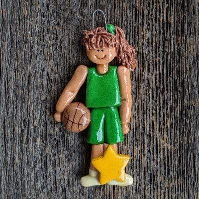 Tis The Season Christmas Ornaments Green / Brown Basketball Player Ornament Female