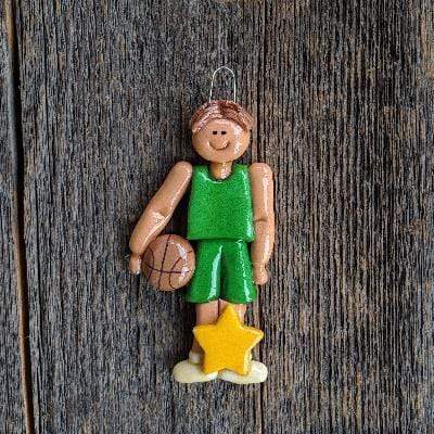 Tis The Season Christmas Ornaments Green / Brown Basketball Player Ornament Male