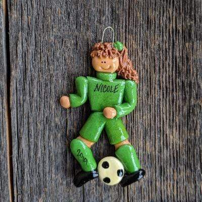 Tis The Season Christmas Ornaments Green / Brown Soccer Player Ornament Female
