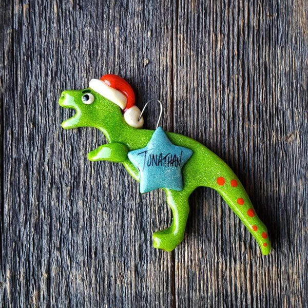 Tis The Season Christmas Ornaments Green T Rex Dinosaur Ornament