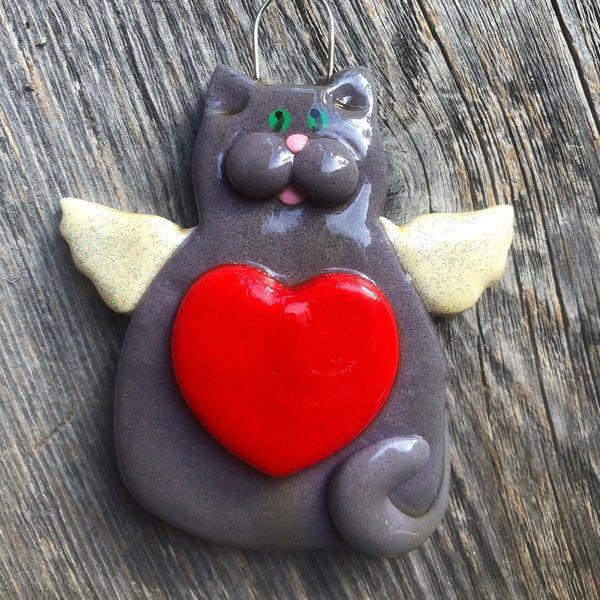 Tis The Season Christmas Ornaments Grey Angel Kitty