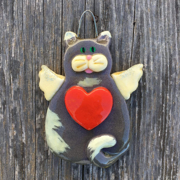 Tis The Season Christmas Ornaments Grey/White Angel Kitty