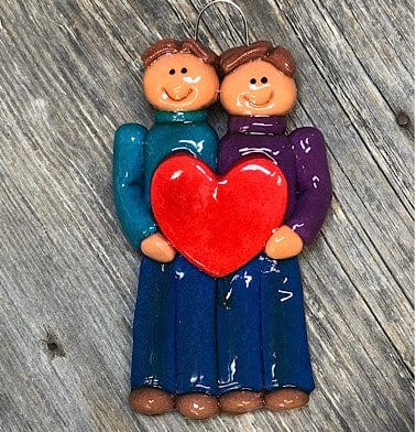 Tis The Season Christmas Ornaments Male/Male / Brown/Brown Same-Sex Couple Ornament