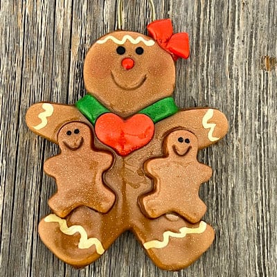 Tis The Season Christmas Ornaments Mama with 2 babies Gingerbread Mama or Daddy with kids