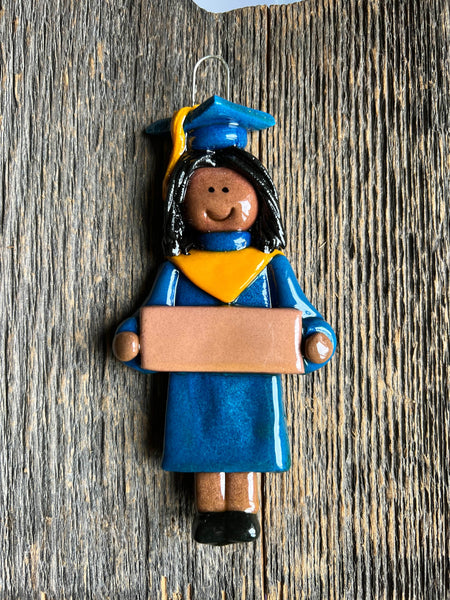 Tis The Season Christmas Ornaments miscellaneous Female / African American Blue and Gold Graduate