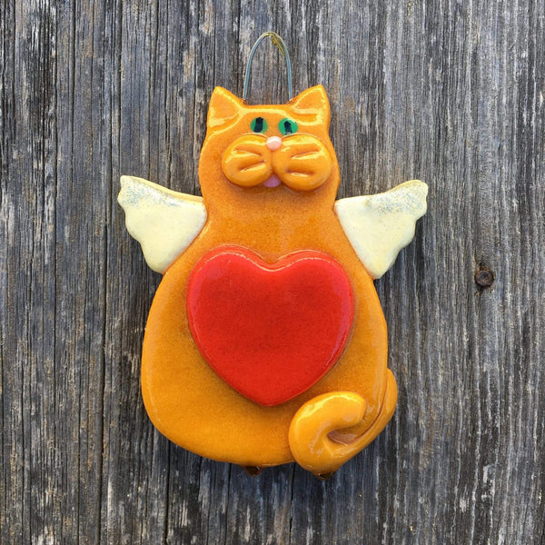 Tis The Season Christmas Ornaments Orange Angel Kitty