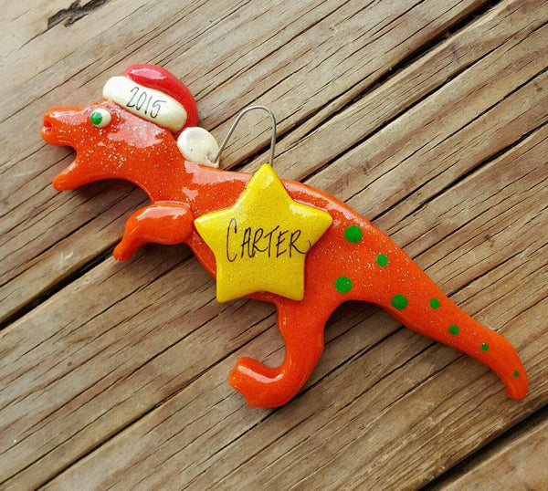 Tis The Season Christmas Ornaments Orange T Rex Dinosaur Ornament