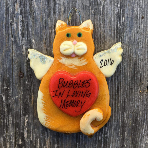 Tis The Season Christmas Ornaments Orange/White Angel Kitty