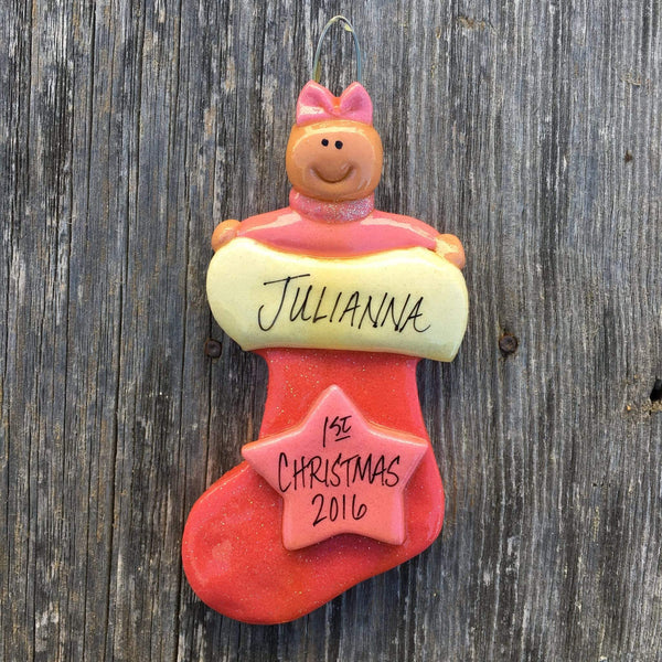 Tis The Season Christmas Ornaments Pink Baby In A Stocking Ornament