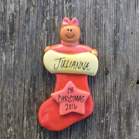 Tis The Season Christmas Ornaments Pink Baby In A Stocking Ornament