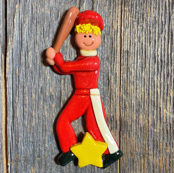 Tis The Season Christmas Ornaments Red / Blond Baseball Player Ornament