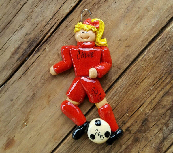 Tis The Season Christmas Ornaments Red / Blonde Soccer Player Ornament Female