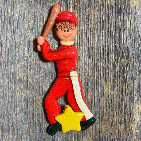 Tis The Season Christmas Ornaments Red / Brown Baseball Player Ornament