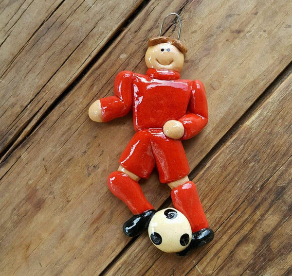 Tis The Season Christmas Ornaments Red / Brown Soccer Player Ornament Male