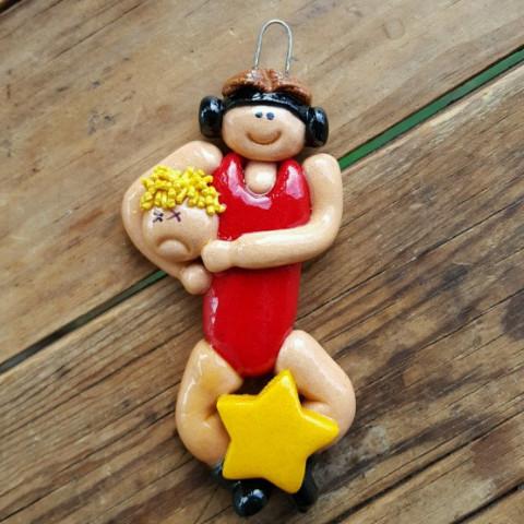 Tis The Season Christmas Ornaments Red / Brown Wrestler Ornament Brown Hair