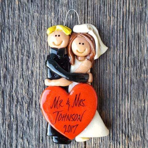Tis The Season Christmas Ornaments wedding ornament Blond / Brown Bride and Groom Ornament