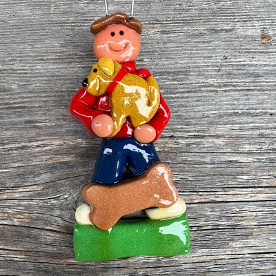 Tis The Season Christmas Ornaments Yellow Dog / Boy Brown Hair First Dog Ornament - Boy