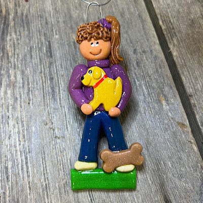 Tis The Season Christmas Ornaments Yellow Dog / Girl Brown Hair First Dog Ornament - Girl
