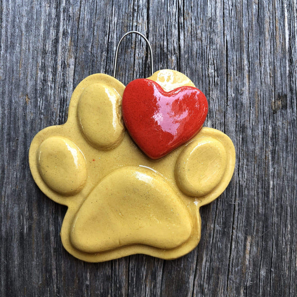 Tis The Season Christmas Ornaments Yellow/Tan Pet Paw Ornament